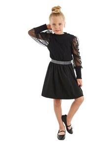 mshb&g Black Tulle Girls' Turtleneck Blouse and Skirt Set