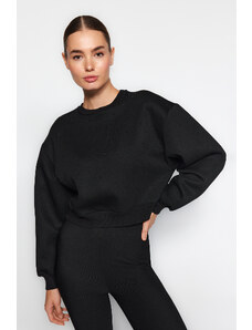 Trendyol Black Thick Fleece Inside Stone Detail Regular/Normal Fit Knitted Sweatshirt