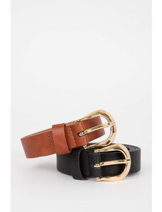 DEFACTO Woman Oval Buckle Faux Leather Dual Classic Belt