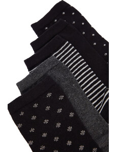 Trendyol 5-Pack Black Cotton Plain-Dotted-Striped Mix Pattern Socks