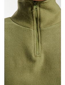 Trendyol Khaki Parachute Detail Polo Neck Zipper Stopper Fleece Crop Knitted Sweatshirt
