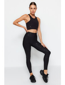 Trendyol Black Recovery Shiny Fabric Detailní pletené sportovní legíny po celé délce