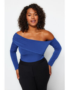 Trendyol Curve Blue Asymmetric Collar Knitted Blouse