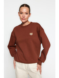 Trendyol Brown Animal Embroidered Regular/Normal Fit Fleece Inner Knitted Sweatshirt