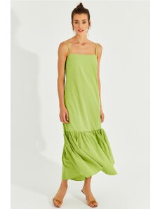 Cool & sexy dámské pistáciově zelená sukně s volánkovým ramínkem midi šaty