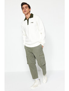 Trendyol Ecru Regular/Regular Fit Polo Neck Embroidered Fleece Inside Cotton Sweatshirt