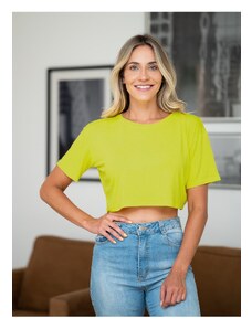Know Lemon Yellow Crew Neck Oversized Crop T-shirt