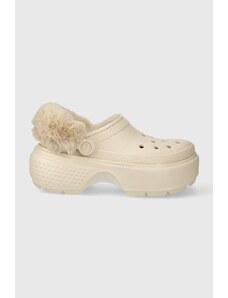 Pantofle Crocs Stomp Lined Clog dámské, béžová barva, na platformě, 208546