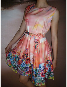 00* Květované letní oranžové šaty s páskem