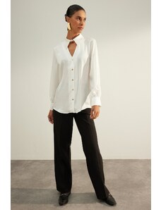 Trendyol Ecru Cut Out Detailed Oversize/Wide Fit Satin Woven Shirt