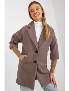 MladaModa Dámský kabát s dlouhými patenty na rukávech model 79951 barva mocca
