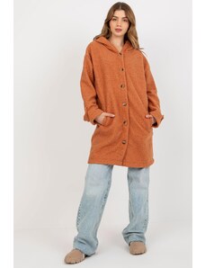 MladaModa Plyšový kabát se zapínáním na knoflíky model 44998 tmavý oranžový
