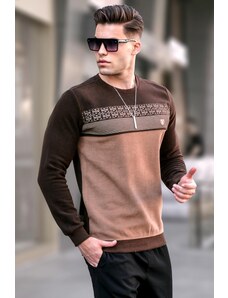 Madmext Brown Patterned Crewneck Knitwear Sweater 5964