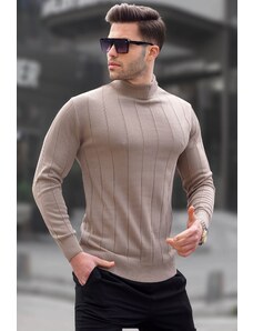 Madmext Mink Slim Fit Half Turtleneck Striped Anti-Pilling Men's Knitwear Sweater 6344