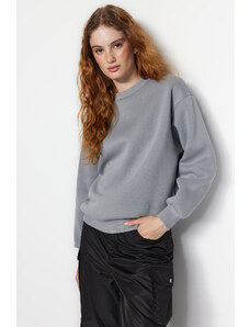 Trendyol Gray Thick Fleece Regular/Normal Fit Crew Neck Basic Knitted Sweatshirt