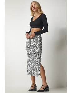 Happiness İstanbul Women's Black and White Patterned Slit Camisole Skirt