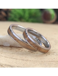 Woodlife Snubní ocelové prsteny s břízou