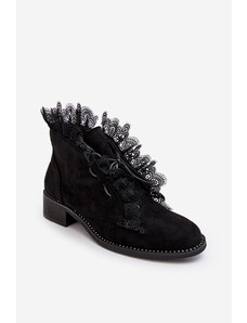 Kesi Semišové dámské boty na nízkém podpatku černá Klemovia