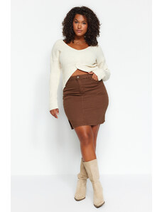 Trendyol Curve Brown A-line Denim Skirt