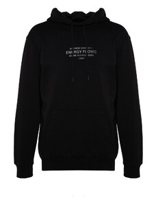 Trendyol Black Regular/Regular Fit Text Printed Hooded Sweatshirt