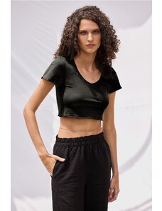 VATKALI V-Neck Crop Top Black