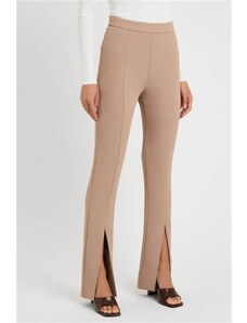 Madmext Beige High Waist Slit Women's Trousers