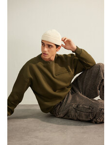 Trendyol Limited Edition Khaki Oversize/Wide Cut Zipper Pocket Fleece Inside Sweatshirt