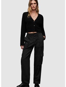 Bavlněné kalhoty AllSaints FRIEDA STRAIGHT dámské, černá barva, kapsáče, medium waist