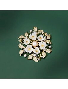 Éternelle Luxusní brož s perlou a zirkony Emidia, květina