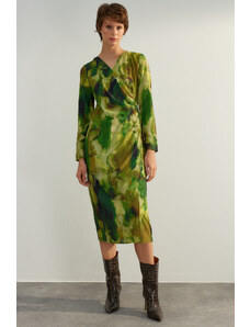 Trendyol zelené dvouřadé midi tie barvivo se vzorem tkané šaty