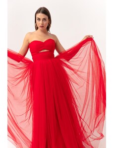 Lafaba Women's Red Strapless Tulle Evening Dress