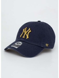 Bavlněná baseballová čepice 47brand MLB New York Yankees tmavomodrá barva, s aplikací