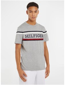 Šedé pánské tričko Tommy Hilfiger - Pánské