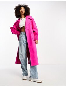 Annorlunda pin tuck volume sleeve oversized coat in fuchsia pink