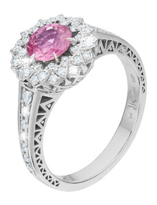 Zlatý prsten s růžovým safírem a diamanty ZPDI194B-64-1001