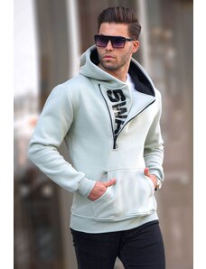 Madmext Mint Green Zipper Detailed Hoodie Sweatshirt 1767