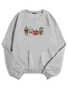 Know Women's Gray Oversize Coffee Printed Sweatshirt