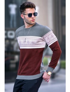 Madmext Khaki Jacquard Patterned Crew Neck Knitwear Sweater 5966