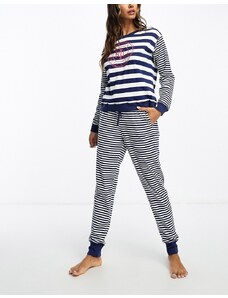 Lauren by Ralph Lauren lounge crew neck and jogger set in navy stripe