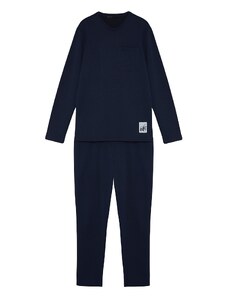 Trendyol Navy Blue Label Detailed Knitted Pajamas Set