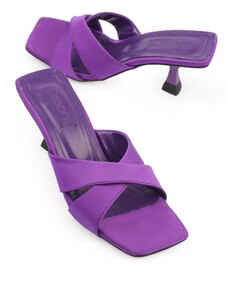Capone Outfitters Capone Flat Toe Women's Cross-Band Hourglass Heels Satin Purple Women's Slippers