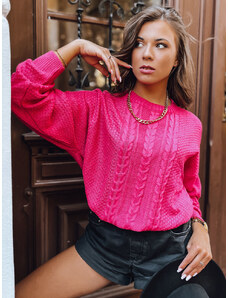 BASIC Tmavě růžový oversize svetr s copánkovým vzorem CAMELLIA Tmavě růžová