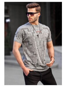 Madmext Men's Dyed Gray Slim Fit Patterned T-Shirt 6074