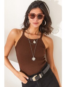 Olalook Women's Bitter Brown Strap Camisole Bodysuit