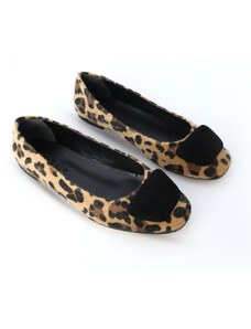 Marjin Women's Buckle Flat Flats Wool Leopard