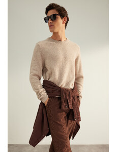 Trendyol Limited Edition Beige Regular Fit Crew Neck Wool Basic Knitwear Sweater