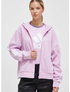 Mikina adidas dámská, růžová barva, s kapucí, s aplikací