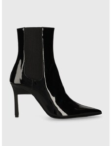 Kožené kotníkové boty Calvin Klein GEO STILETTO CHELSEA BOOT 90-PAT dámské, černá barva, na podpatku, HW0HW01809