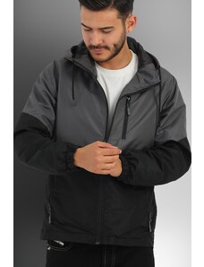 River Club Men's Anthracite-black Two Colors Inside Lined Water-Resistant Hooded Sports Raincoat-wind cap.