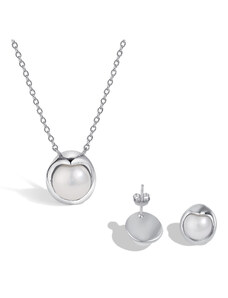 Stříbrná sada náušnic a náhrdelníku s perlou uprostřed - Meucci SYN022/SYE134